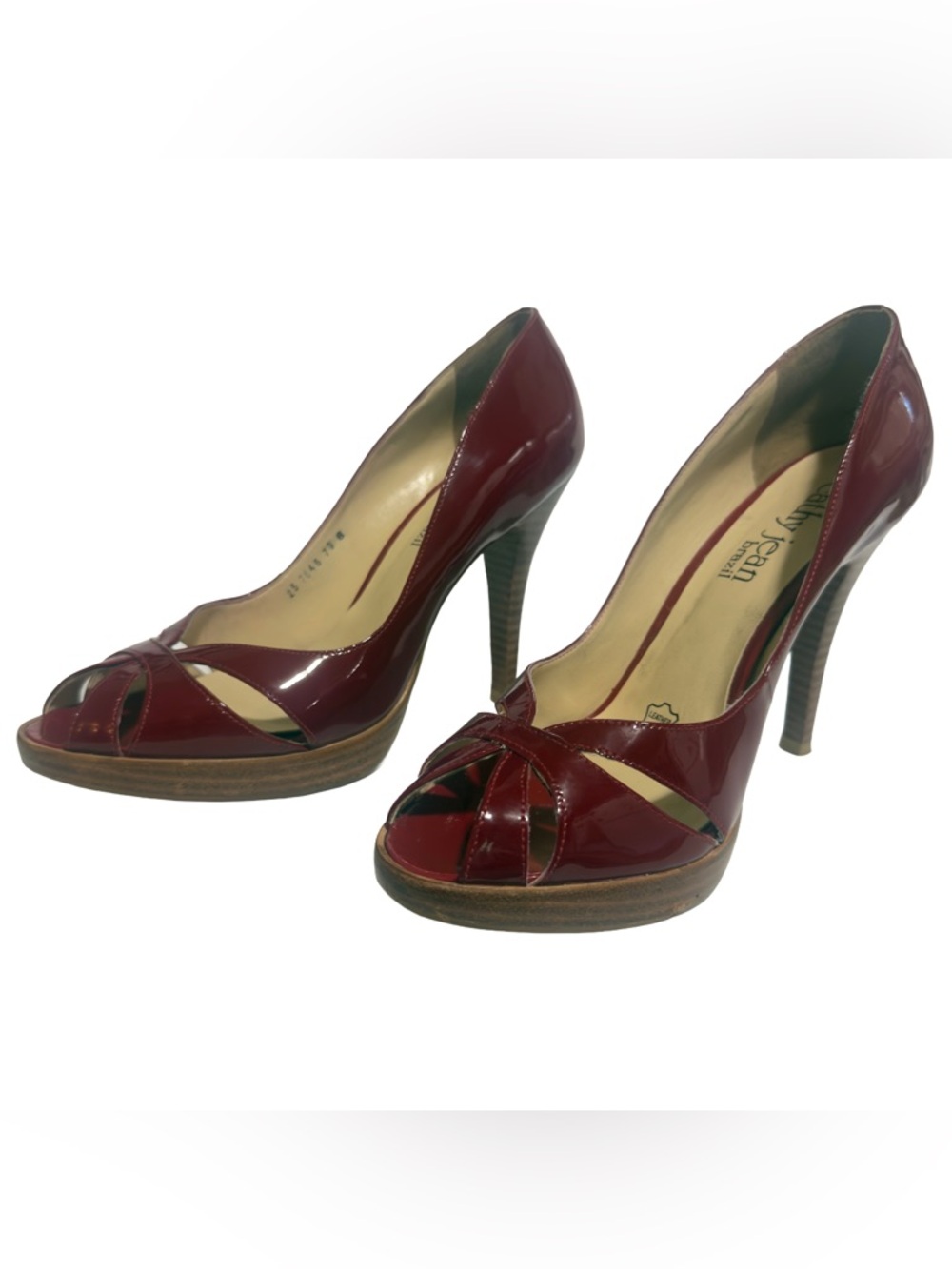Cathy Jean Brazil Red Patent Leather Peep Toe Platform Heels Size 8